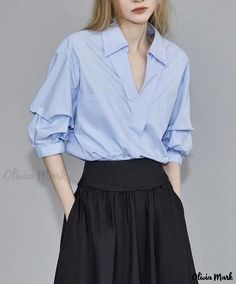 Olivia Mark - White Long-Sleeve Stylish Loose Fit Blouse Striped Sleeveless Top, Loose Fit Blouse, White Long Sleeve Shirt, Cardigan Outfits, Style Cardigan, Lightweight Tops, Blue Blouse, Short Sleeve Blouse, White Long Sleeve