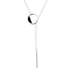 Black Tassel Sweater Chain Elevate your fashion game with our exquisite silver-colored black women's round necklace tassel sweater chain. This accessory is the perfect addition to your jewelry collection and makes for a thoughtful and stylish gift. Crafted with precision, this sweater chain features a beautiful round pendant in classic black, adding a touch of sophistication to any outfit. The tassel detail adds a trendy and playful element, making it a versatile accessory for both casual and fo Elegant Round Metal Lariat Necklace, Adjustable Metal Tassel Necklace As Gift, Trendy Silver Metal Lariat Necklace, Metal Tassel Necklace With Adjustable Chain As Gift, Chic Silver Lariat Necklace With Delicate Chain, Silver Circular Minimalist Chain Necklace, Chic Silver Round Chain Necklace, Metal Lariat Necklace With Adjustable Chain, Chic Silver Metal Lariat Necklace