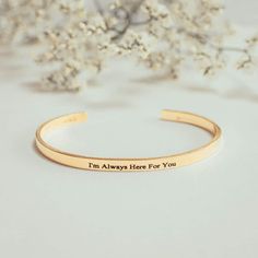 Wear your favourite quote round your wrist with our Personalised Quote Bangle or engrave a personal message to someone special and give this as a gift. Engraved Bracelet Messages, Meaningful Engraved Name Bracelet, Meaningful Engraved Bracelets As Gifts, Mother's Day Gift Bracelets With Letter Print, Minimalist Adjustable Bracelet With Engraved Text, Mother's Day Gift Bracelet With Letter Print, Letter Print Bracelets For Mother's Day Gift, Name Bracelet With Letter Print As Gift, Meaningful Engraved Cuff Bracelet As Gift