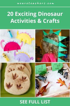 the cover of 20 exciting dinosaur activities and crafts