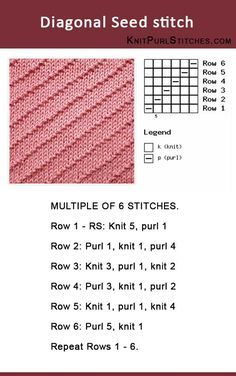 the diagram shows how to knit an afghan seed stitch pattern in different colors and sizes