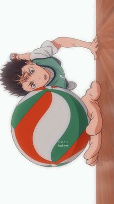 an anime character holding onto a large ball