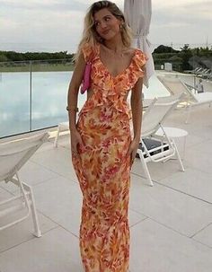 Great Shopping NWT!! As Seen On Fashion Bloggers!ZARA Orange Linen Ruffles Dress, Sz XXL, Womens Dresses Robes Vintage, Vintage Summer Dresses, Printed Summer Dresses, Sleeveless Long Dress, Midi Ruffle Dress, Casual Summer Dresses, Sleeveless Maxi Dress, Women's Summer Fashion, Womens Midi Dresses