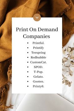 a white sign that says print on demand companies with gold leaves around it and the words print on demand companies