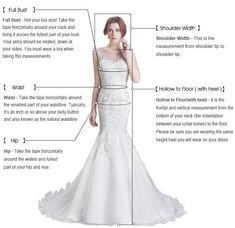 a woman in a wedding dress with measurements