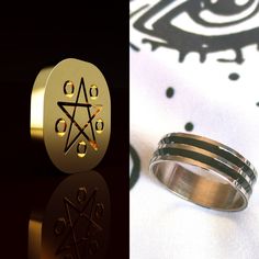 an image of two rings with symbols on them and one has a pentagram symbol