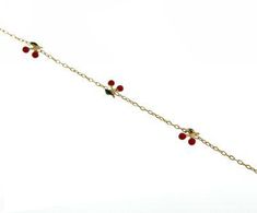 18K Solid Yellow Gold Enamel Cherry Bracelet 5.5 inches with extra ring at 4.75 inches Great Gift for Newborn Girls up to 5 years old Amalia Gift box and bag included. Elegant Red Enamel Bracelets, Elegant Festive Jewelry For Gifting, Elegant Festive Enamel Jewelry, Holiday Gold Bracelet Jewelry, Holiday Gold Jewelry Bracelet, Cherry Bracelet, Cherry Girl, Girl Bracelet, Newborn Girls