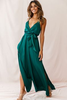 Miso Wide-Leg Cami Jumpsuit Forest Green by Selfie Leslie Bath Dress, Selfie Leslie, Boho Jumpsuit, Cami Jumpsuit, Wrap Jumpsuit, Belt Jumpsuit, Flare Jumpsuit, Get It Girl, Green Jumpsuit