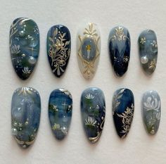 Lapis Lazuli Nails, Howls Moving Castle Nails, Dark Blue Nails, Vintage Nails, Grunge Nails, Pretty Gel Nails, Soft Nails, Jelly Nails, Manicure Y Pedicure