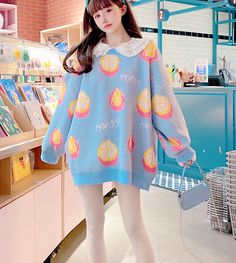 Sweet Fruit Sweater PN4549 ●Size: Length 68 cm,bust 128 cm,sleeve 48 cm. ●Material:cotton (Please allow 1-3cm differs due to manual measurement.As different computers display colors differently,the color of the actual may vary slightly from the above images.Thanks for your understanding.) ●About Shipping: We attach great importance to the orders of each customer and parcel delivery. 1.Processing time: 2-3 business days. 2.Shipping time: 10-15 business days to US, please allow 3-4 weeks shipping to other country.(Shipping times can be affected by variable customs clearance times or public holidays.) Cute Collared Tops For Fall, Cotton Tops With Doll Collar For Fall, Cute Long Sleeve Spring Sweater, Cotton Top With Doll Collar For Fall, Blue Cotton Long Sleeve Outerwear, Light Blue Cotton Long Sleeve Outerwear, Blue Oversized Cotton Sweater, Oversized Blue Cotton Sweater, Blue Relaxed Fit Cotton Sweater