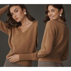 This Sweater Combines Elegance With Practicality, Making It A Stylish Choice For Those Who Appreciate Both Luxury And Comfort. With Its Elegant Style And Versatile Color, This Sweater Effortlessly Elevates Both Casual And Polished Outfits. *** New Without Tags *** - Brand: Reformation - Size: Small - Color: Panko Brown - Collared V-Neckline - Ribbed Hem And Cuffs - Slightly Cropped Silhouette - Relaxed Fit - Long Sleeve - Pullover Styling - Knit Fabric - 90% Recycled Cashmere, 10% Cashmere - Han Elegant Soft Knit V-neck Sweater For Fall, Elegant Knit V-neck Sweater For Winter, Elegant V-neck Polo Sweater For Fall, Elegant Long Sleeve V-neck Sweater, Chic Knit V-neck Polo Sweater, Elegant Long Sleeve Knit V-neck Sweater, Elegant V-neck Soft Knit Sweater For Fall, Elegant Knit V-neck Sweater, Fall V-neck Polo Sweater