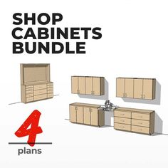 an advertisement for cabinets with the words shop cabinet's bundle 4 plans on it