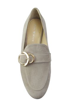 A glossy buckle adds an elegant flourish to this soft suede loafer featuring All Day Heels® technology with a PORON-cushioned footbed for lasting comfort. The added bonus of a weather-proof design ensures you stay dry and cozy no matter what the day brings. Water-resistant Multilayered, PORON®-cushioned footbed Leather upper and lining/rubber sole Made in Italy Elegant Loafers With Buckle Closure And Flat Heel, Elegant Flat Heel Loafers With Buckle Closure, Elegant Office Loafers With Buckle Closure, Elegant Fall Loafers With Buckle Closure, Elegant Flat Loafers With Buckle Closure, Elegant Suede Flat Loafers, Chic Flat Loafers With Buckle Closure, Cream Leather Slip-on Loafers, White Cushioned Slip-on Loafers