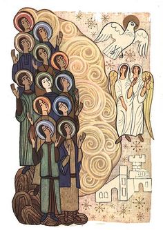 The Golden Bible New Testament, 1953; illustrations by Alice and Martin Provensen Pentecost Art, Martin Provensen, Alice Martin, Pentecost Sunday, Bible Illustrations, Byzantine Art, Religious Icons