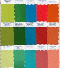 color swatches showing different shades of the same fabric, including red, green, blue, and orange