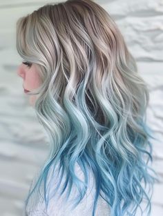 Blue Balayage Blonde, Blue And Blonde Hair, Fun Highlights, Baby Blue Hair, Color Trends 2024, Yellow Hair Color