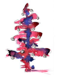 a watercolor drawing of a christmas tree with skateboards on it's bottom