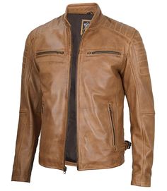 Camel Brown Cafe Racer Leather Moto Jacket For Men
Ride in style with our Men's Camel Cafe Racer Leather Jacket, inspired by classic moto aesthetics. Crafted from premium leather, this jacket features a sleek silhouette that exudes rugged sophistication. The camel color adds a timeless appeal, perfect for both casual outings and urban adventures. With its padded shoulders and zipper details, this jacket combines durability with distinctive style, making it a standout piece in any men's wardrobe. Classic Brown Leather Motorcycle Jacket, Classic Brown Leather Jacket For Motorcycling, Brown Leather Outerwear For Motorcycling, Leather Cafe Racer Outerwear For Fall, Brown Leather Motorcycling Outerwear, Peplum Leather Jacket, Asymmetrical Leather Jacket, Racer Leather Jacket, Racer Jackets