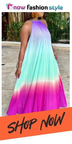 Casual Ombre Rainbow Backless Sleeveless Vacation Long Pleated Halter Swing Maxi Dress Trendy Spring Halter Dress For Beach, Trendy Sleeveless Halter Dress For Summer, Trendy Pink Sleeveless Maxi Dress, Trendy Sleeveless Halter Dress For Vacation, Trendy Sleeveless Pink Maxi Dress, Trendy Pink Sleeveless Dress For Summer, Flowy Sleeveless Maxi Dress For Beach Season, Sleeveless Green Halter Dress For Beach Season, Green Sleeveless Halter Dress For Beach Season