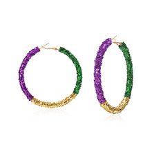 PRICES MAY VARY. ATERIALS: Sequin,Alloy Plated,suit for pierced ears. SIZE : hoop width: 2.51 inches/ 6.4 cm, Weight: 5.52 g, lightweight & Mardi Gras colors, a perfect stunning earrings for this Mardi Gras season. SPARKLE MARDI GRAS JEWELRY : Durable, sparkle and bright colors make a statement, perfect Mardi Gras costume accessories for female,mother, daughter, girlfriends, grandmother, friends, sister, wife. Also a perfect finishing touch for all your Mardi Gras looks. OCCASIONS & OUTFITS: sui Mardi Gras Jewelry, Mardi Gras Costumes, Sister Wife, Stunning Earrings, Light Weight Earrings, Jewelry Earrings Hoops, Pierced Ears, Earrings For Women, Costume Accessories