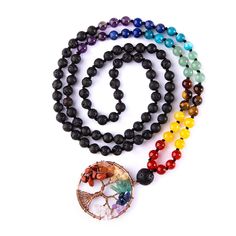 PRICES MAY VARY. [Prayer Mala Beads 108] - This mala beads are hand knotted between each bead. 108 mala is a symbol of the removal of 108 kinds of trouble. In traditional thought, people are said to have 108 afflictions or klesas. There are 6 senses (sight, sound, smell, taste, touch, and consciousness) multiplied by 3 reactions (positive, negative, or indifference) makes 18 "feelings." [7 Chakra Long Beaded Necklace] - 7 chakra reiki healing crystal is yoga balancing meditation necklace mala je Adjustable Multicolor Crystal Necklace With 8mm Beads, Spiritual Round Beaded Necklace With Colorful Beads, Spiritual Black Beaded Necklaces, Spiritual Black Beaded Round Necklaces, Spiritual Multicolor Jewelry With Black Beads, Spiritual Black Beads Round Jewelry, Spiritual Black Beads Jewelry, Multicolor Round Beaded Jewelry, Adjustable Crystal Necklaces With 8mm Beads For Gifts