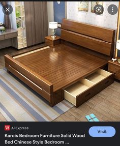 an image of a bedroom setting with bed and dressers in the background, text reads karobs bedroom furniture solid wood