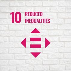 the words reduced inequantiities are displayed on a white brick wall with pink arrows