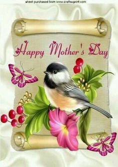 a mother's day card with a bird and flowers