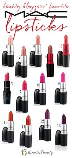 The Best MAC Lipsticks via @15minbeauty Mac Lipstick Shades Top 10, Mac Lipstick Colors Top 10, Top Mac Lipsticks, Mac Lipstick Colors, Mac Products, Best Mac Lipstick, Mac Lipstick Shades, Mac Foundation, Mac Lipsticks