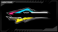 an abstract logo for a racing team, consisting of colorful shapes and lines on a black background