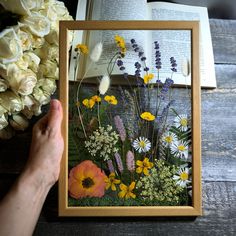 "Perfect gift for a nature lover. Lovely dried flowers behind glass. Real dried flowers. We creates floral frames with dried plants pressed inside. Delicate and subtle centerpieces for the lovers of nature and botanical art. The frame is made of real wood. Glass size 8\" by 11 1/2\" Frame size 9\" by 12 1/2\" This piece of sunny summer day will decorate the wall of your bedroom, dining room, or nursery. The frame can't be open, you can't change the contents. Handmade with love." Pressed Flower Art Picture Frames Diy, Pressed Flowers In Glass Frames, Dried Flower Frames, Pressed Flower Gift Ideas, Pressed Flower Arrangements, Subtle Centerpieces, Dried Flowers Ideas Diy, Wildflower Room, Dried Flowers In Frame