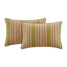 two green and red striped pillows