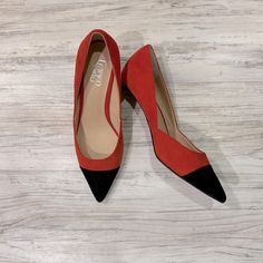 Franco Sarto Red And Black Suede Heels Size 7.5 Never Worn So In Excellent Condition Chic Court Shoes With Red Sole And Medium Width, Red Heels With Contrasting Heel Counter, Red Low Heel Court Shoes With Sculpted Heel, Red Heels With Contrasting Heel Counter And Low Heel, Red Court Shoes With Reinforced Heel And Medium Width, Red Court Shoes With Sculpted Low Heel, Red Heels With Sculpted Heel And Medium Width, Chic Red Court Shoes For Work, Red Pointed Toe Heels With Contrasting Heel Counter