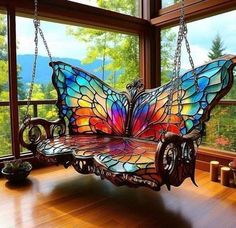 Butterfly Furniture, Fantasy Decor, Stained Glass Butterfly, Glass Butterfly, Garden Bench, Butterfly Garden, Stained Glass Art