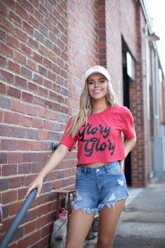 Glory Glory Crop Top Women's Crop Athens GA Tee | Etsy Hip Hop Distressed Crew Neck Top, Distressed Hip Hop Crew Neck Top, Casual Summer Game Day Crop Top, Casual Summer Crop Top For Game Day, Hip Hop Distressed Cotton Top, Trendy Tops With Letter Print For Game Day, Trendy Short Sleeve Top For Game Day, Red Distressed Top For Streetwear, Distressed Red Tops For Streetwear