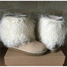 Firm Tan Ugg Boots Cuffed, Real Suede Lower, Mongolian Hair Upper With The Comfort Of Fluff Interior Shoes Uggs, Tan Ugg Boots, Mongolian Hair, Boot Cuffs, Soft Hair, Womens Uggs, Ugg Shoes, Ugg Boots, Size 7