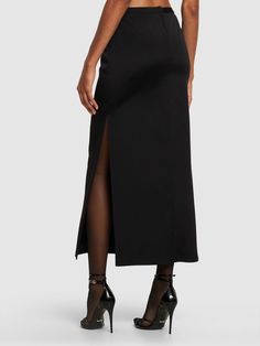 Concealed back zip closure. Side slits at hem. Two side pockets. Unlined. Model is wearing a size40 Pencil Midi Skirt, Lace Pencil Skirt, Stretch Pencil Skirt, Latest Skirts, Pencil Skirt Black, Midi Skirt Pencil, Black Midi Skirt, Hem Style, Shearling Jacket