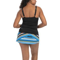 Get ready for vacation or pool time with this women�s tankini swim top by Dolfin Aquashape. It's made from a stretch-knit with UV protection, and has a wrap-style front, a v-neckline, and adjustable shoulder straps.Strap Type: TankFeatures: Stretch Fabric, Lined, Uv Protection, Comfort StrapsSupport: Medium SupportSwimwear Coverage: FullFiber Content: 91% Polyester, 9% SpandexFabric Description: KnitLining Material: PolyesterCare: Hand WashSwimwear Enhancers: Enhances BustCountry of Origin: Impo Black Tankini With Built-in Bra For Vacation, Sleeveless Swim Dress For Beach Season, Summer Tankini For Sports And Beach Season, Black Swim Dress For Poolside Vacation, Black Swim Skirt For Summer Vacation, Black Summer Swim Skirt For Vacation, Sleeveless Swimwear With Upf 50+ For Pool, Black Swim Skirt For Poolside Vacation, Black Swim Skirt For Vacation Poolside