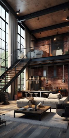 Modern loft design Industrial Comfort Room Design, Interior Design Styles Industrial, Man Loft Ideas, New York Industrial Loft, New York Loft Apartment Interior Design, Nyc Apartment Industrial, Work Live Loft, Industrial Modern Design Interiors, Loft Apartments New York