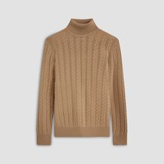 Cable stitch turtleneck sweater in extra fine merino wool blend with rib knit collar, cuffs and waistband. Made in Italy. Jeans And Chelsea Boots, Cable Turtleneck Sweater, Style With Jeans, Turtleneck Sweaters, Camel Sweaters, Cable Stitch, Knit Collar, Turtleneck Sweater, Wardrobe Essentials