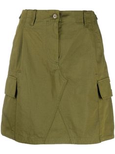 fern green cotton high waist concealed front fastening belt loops belted waist tabs two diagonal pockets to the sides two side cargo pockets logo patch to the side two rear flap pockets thigh-length Men Wearing Skirts, Cotton Mini Skirt, Women Blouses Fashion, Green Mini Skirt, Fern Green, Cargo Skirt, Green Skirt, Green Cotton, 90s Fashion