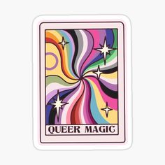 a colorful card with stars and swirls in the middle sticker on a white background