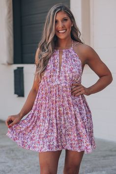 Purple Sleeveless Front Cut-out Backless Floral Dress Gorgeous Summer Dresses, Loungewear Dresses, Sleeveless Dresses, Bohemian Print, Daily Style, Mini Dresses Summer, Sleeveless Maxi Dress, Mini Dresses, Pattern Floral