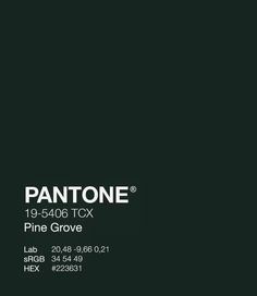 pantone's pine grove logo on a dark green background with the words pantone