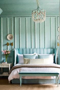 Experiment with this precise design and furniture in your own home using AI HomeDesign with just one simple click!Blue, Chandelier, Turquoise, Monochromatic, Teal, Gold, Trendy, Pastel, Dreamy, Silver, Sea, Aquamarine, Rich, Vibrant, Room#BedroomDecor #TealDreams #ChicInteriors #PastelVibes #AquamarineBliss #SilverElegance #GoldAccents #SeaGreenStyle #MonochromaticMagic #AIHomeDesign Blue Bedroom Decor Ideas, Florida Beach House, Blue Chandelier, Blue Bedroom Decor, Bedroom Oasis, Room Refresh, Silver Sea, Serene Bedroom