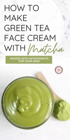 jar of homemade diy green tea face cream made with matcha and natural ingredients