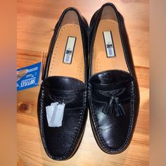 Nwt French Shiner Soft Flex Tassel Moc Toe Loafer Slip On Men’s Size 9.5w Color Black Leather Casual Black Slip-on Tassel Loafers, Casual Black Leather Tassel Loafers, Classic Black Tassel Loafers For Fall, Casual Black Wingtip Tassel Loafers, Casual Wingtip Tassel Loafers For Fall, Casual Tassel Loafers With Wingtip For Fall, Black Casual Slip-on Tassel Loafers, Casual Black Tassel Loafers With Round Toe, Classic Black Tassel Loafers For Spring