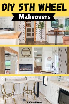 the inside of a home with white furniture and yellow accents