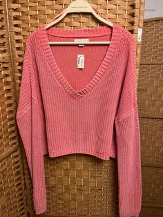 Size L - excellent condition pink long sleeve crop top sweater. Aeropostale brand. 100% cotton. machine washable. Winter Cotton Stretch Crop Top, Winter Stretch Cotton Crop Top, Ribbed Cotton Cropped Sweater For Spring, Pink Cropped Sweater For Spring, Pink Cropped Top For Fall, Long Sleeve Cotton Cropped Sweater In Soft Knit, Trendy Cotton Cropped Sweater For Spring, Trendy Winter Cotton Crop Top, Casual Cropped Cotton Sweater