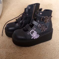 Demonia Creeper, Size 7 Women's Black Matte With Spider Web Buckles Never Worn Demonia Creepers, Goth Boots, Demonia Shoes, Creepers, Black Shoes, Me Too Shoes, Women Shoes, Boots, Women Shopping